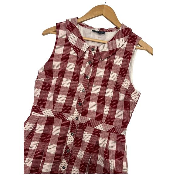 ModCloth Dress Womens 8 Red White Linen Gingham Retro Picnic Cottagecore Coastal - Picture 6 of 12